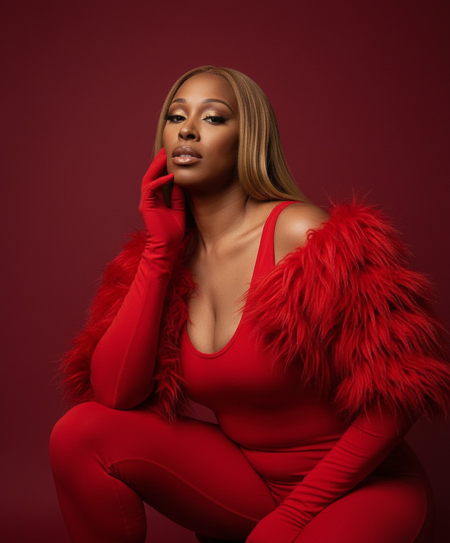 Neicy Smith in red fashion portrait